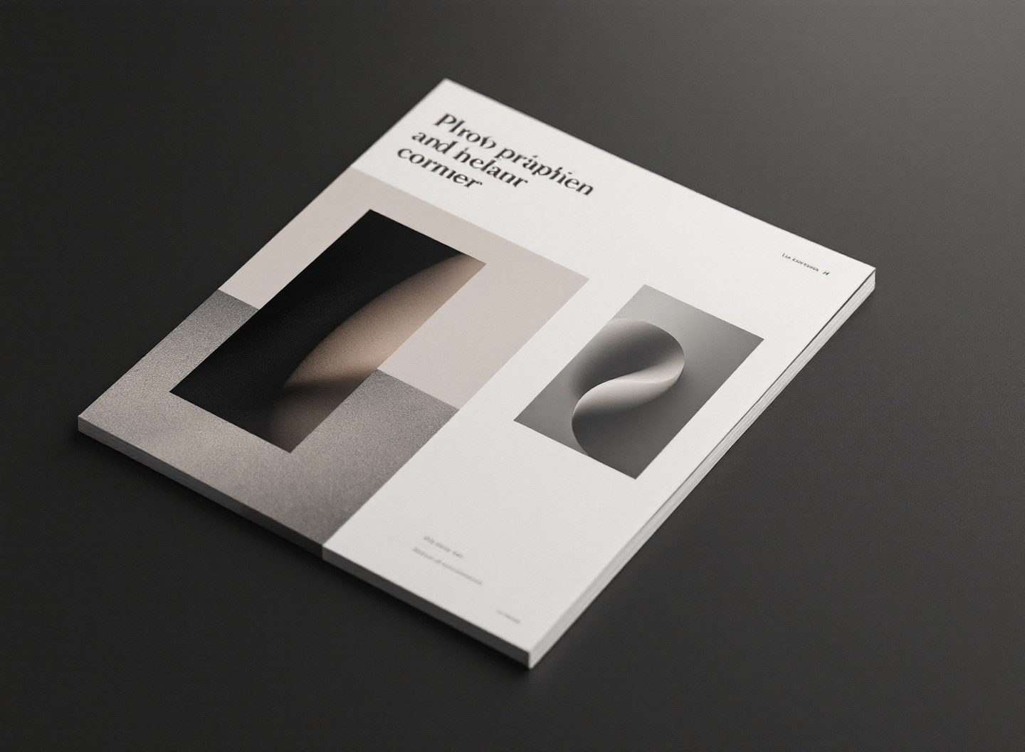 Still-life photograph of a glossy printed page showing abstract colour blocks and imagery, representing a finished website design.